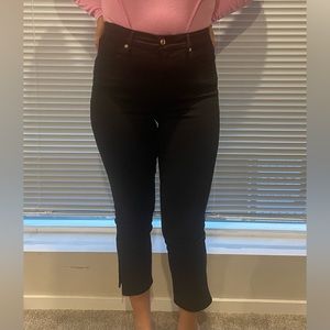 Good American Black Slit Hem Skinny Jeans with Rose Gold Hardware